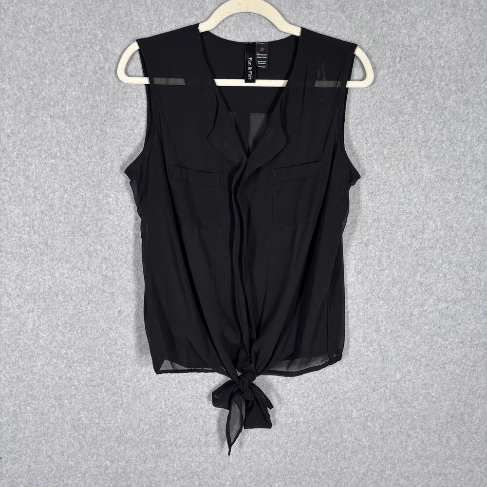 Fun Flirt Blouse XL Sheer Tie Hem Tank Witch Whimsigoth Feminine Coquette Career